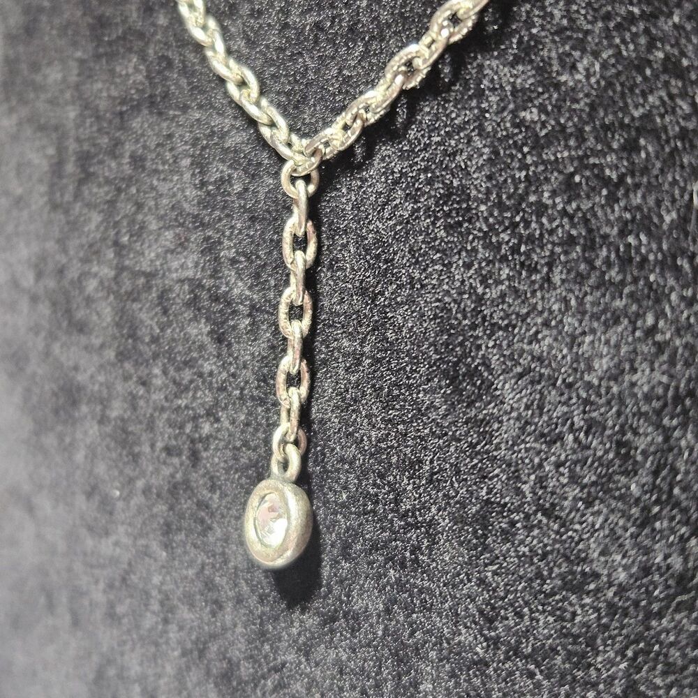Silver Tone Clear Rhinestone Y Drop Necklace 15-16.5" - Picture 5 of 12